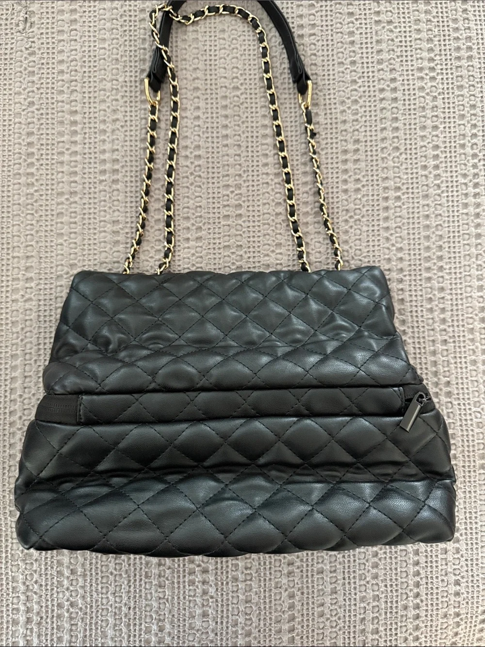 CARTHAN Ruthie Black Quilted Diaper Bag Crossbody Chain Strap